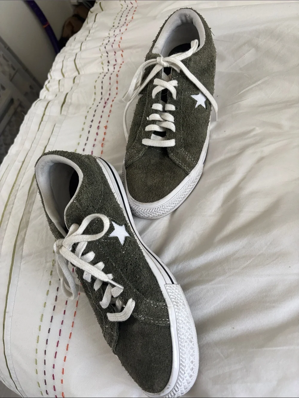 Converse Olive Green Suede Sneakers with White Accents